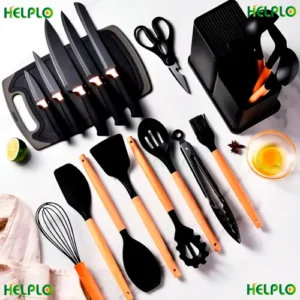 Conjunto 19 Peças Utensílios Cozinha Silicone Preto Helplo - Imagem 7