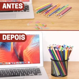 Kit Organizador De Escritório Preto Porta Treco Caneta Lixo - Imagem 7