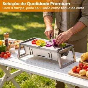 Churrasqueira Portátil Inox Dobrável ASSISTOOL Aço Inoxidável Carvão Pequena - Imagem 12