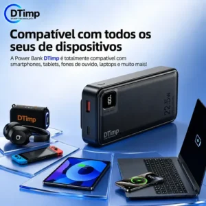 Carregador Portátil Power Bank Turbo 20000mah 22.5w universal para iphone samsung motorola xiaomi Com Display Digital DTimp - Imagem 5