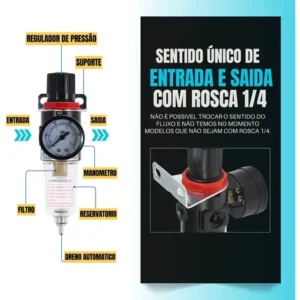 Filtro Regulador Ar Compressor 1/4 Com Manometro E Suporte - Imagem 6