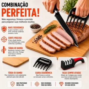 Kit Jogo De Facas Inox Conjunto 9 Peças Cozinha Churrasco Tesoura Descascador Tabua Brinde Aquattro - Imagem 3