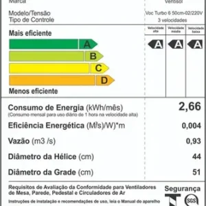 Ventisol Ventilador de Coluna Turbo 6 Pás 50cm cor Preto - Imagem 8