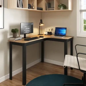 Mesa em L Orgânica Curva 120cm para PC Escrivaninha de Canto Home Office Design Industrial Moderno Gamer, Estação de Trabalho Angular para Escritório – Modelo Legos - Imagem 6