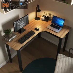 Mesa em L Orgânica Curva 120cm para PC Escrivaninha de Canto Home Office Design Industrial Moderno Gamer, Estação de Trabalho Angular para Escritório – Modelo Legos - Imagem 1