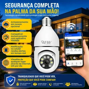 Câmera de Segurança IP Wi-Fi Lâmpada E27 HW 360° Full HD com Visão Noturna e Áudio - HW - Imagem 6