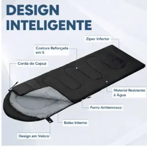 Saco De Dormir Camping Impermeável Usd Confortável 2,10m X 75cm C/ Bolsa De Transporte Cor Preto - Imagem 4