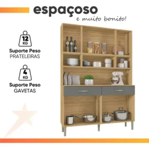 Armário De Cozinha Completa 8 Portas 2 Gaveta Golden Cor Freijó/cinza - Imagem 6