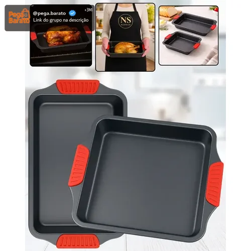Kit 2 Assadeira Antiaderente Retangular Grande Funda Travesssa Forma Antiaderente Forma Bolo Doces Assadeiras Bolo Resistente Teflon
