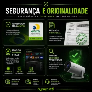 Projetor Portátil Cinema Smart Android 12 Premium WiFi 5G Bluetooth 2GB RAM 16GB Suporta Full HD e 4K Giro 180° Hypefull Série HY300 Homologado Anatel Bivolt - Imagem 10