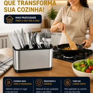 Porta-Talheres de Aço Inox com 4 Divisórias para Utensilios de Cozinha - Imagem 9