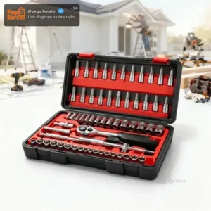 Kit Chaves Ferramentas Jogo Fenda Philips Catraca Soquete Allen 46 Peças Com Maleta Completa Manual Ideal Mecânico Manutenção Casa Carro Profissional Resistente Portátil Compacto Quicko Vermelho - Imagem 1