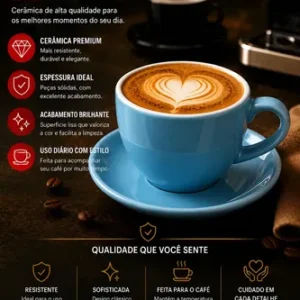Jogo 6 Xicaras C/ Pires Café Ceramica 90ml 12 Peças Cores - Imagem 3