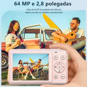 Câmera Digital Acrensly 4K 64MP Rosa maquina fotografica Para Vlog com Zoom 16x e Foco Automático, Tela IPS 2.8", Cartão 32GB e 2 Baterias - Imagem 3