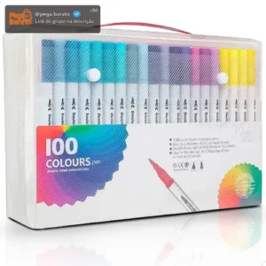 Kit 100 Cores Canetas Ponta Dupla Desenho Colorir Brush Pen - Imagem 1