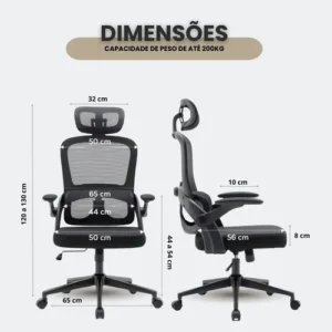 cadeira de Escritório ergonomica movel Veneza I-100 Cor Preto Com Suporte Lombar Apoio De Cabeça Estofado Mesh giratoria - Imagem 5