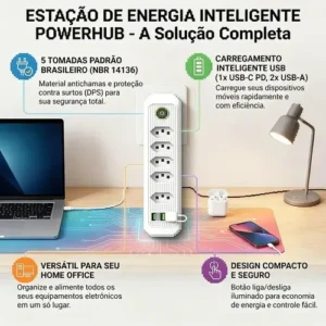 Extensão Elétrica 5 Tomadas Usb Type-c Bivolt 2m Branca - Imagem 6