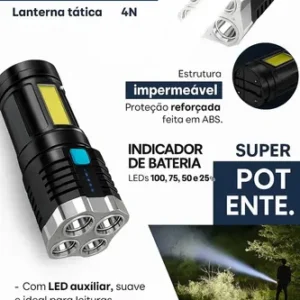 Lanterna Tática LED Militar 4 Leds Super Potente Alto Brilho Longo Alcance Recarregável USB Zoom Profissional Resistente Água Uso Tático Camping Emergência Uso externo Lanterna 4 Led Longa Autonomia - Imagem 2