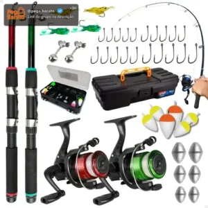 Pescamping Kit Pesca Completo 2 Varas Fibra De Vidro E 2 Molinetes Leve Com Linha Estojo E Maleta Com Acessórios - Tralha de Pescaria - Imagem 1