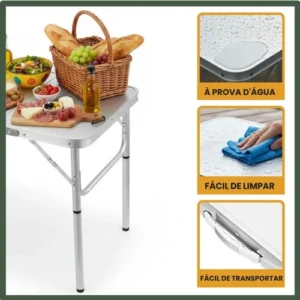 Mesa Dobrável Vira Maleta Alumínio Com Alça Portátil 90x60cm Para Camping Pesca Jardim Área Externa Ou Interna Salão De Festas Gourmet Cor Branco - Imagem 6