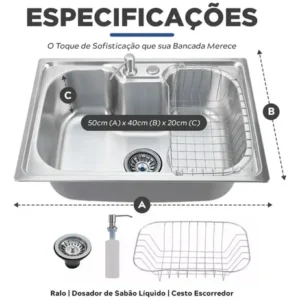 Kit Cuba Pia Torneira Gourmet Aço Inox 304 Escovada Bancada - Imagem 5
