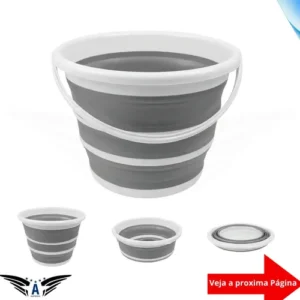 Balde Retrátil 10L Flexível Dobrável Silicone Reforçado Multiuso Compacto Pronta Entrega Cinza e Branco Óh Céus Aletrônix - Imagem 11
