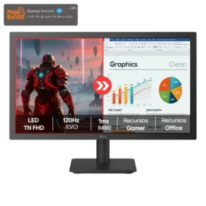 Monitor LG FHD Home & Office 22U403A-B 22”, 1ms (MBR), 120Hz (O/C), Modo leitura, Flicker Safe, HDMI, LG Switch, Black Stabilizer, Dynamic Action Sync - Imagem 1