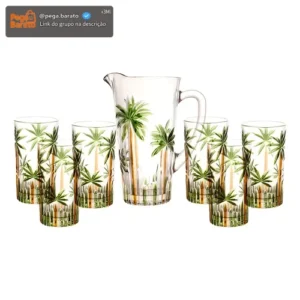 Conjunto Jarra Com 6 Copos Cristal Palm Tree Handpaint Wolff - Imagem 1