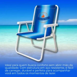 Cadeira De Praia Dobrável Aço Azul Com Braço Leve Resistente Piscina Camping Churrasco Pescaria Gostei - Imagem 4