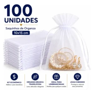 Kit 100 Saco Organza Tule 10x15 Saquinho Branco Lembrancinha - Imagem 3