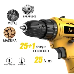 Parafusadeira Furadeira Sem Fio 25n 3/8 12v 10mm Bivolt Bateria Arstheco - Imagem 3