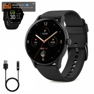 Smartwatch Inteligente Relógio Eletromind Bluetooth Chamadas Ip68 À Prova D'água Redondo Monitoramento Sono Saúde Esporte Preto - Imagem 1