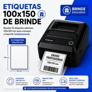 Impressora Térmica Etiquetas Ecommerce 108mm USB Bivolt 110v e 220v Monocromática Com Destacador + 15 Etiquetas de Brinde Techseller - Imagem 3
