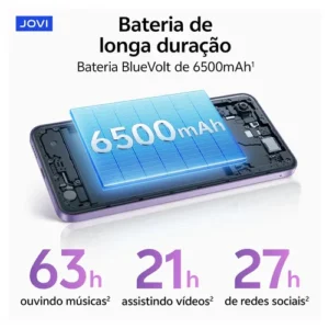 Smartphone Jovi Y21 256GB 8GB RAM (4+4GB RAM expansível) Câmera 50mp Bateria 6500mah - Preto - Imagem 3