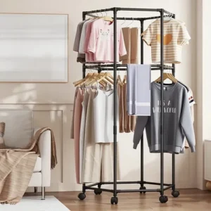 Cabideiro Hexagonal Haste Dupla Com Rodízios Para Roupas - Imagem 9