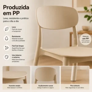 Kit 4 Cadeiras Sala Jantar Pretas Empilháveis Modernas - Imagem 6
