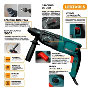 Martelete Rompedor Rotativo 1200w Sds Profissional Knakasaki - Imagem 3