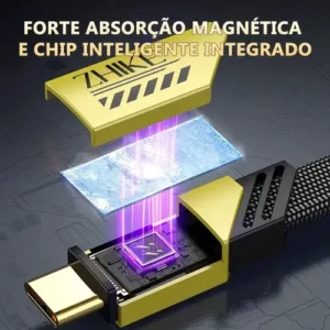 Cabo Tipo C 65W 6A Turbo Nylon Trançado 1,5m + Carregador GaN USB-C+USB-A Universal ZHIKE Carga Rápida - Imagem 6