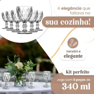Jogo De Taças De Vidro Diamante Com 6 Peças De 340 Ml Linha Premium - Imagem 3