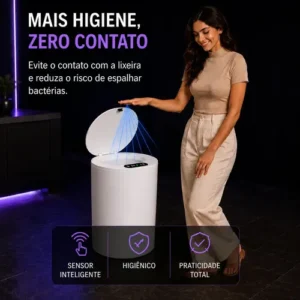 Lixeira Automática Sensor Recarregável Escritório usb 16 L - Imagem 5