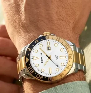 Relógio Seculus Masculino Bicolor Prata Com Dourado Aço Inox Elegante Executivo Luxo Moderno A Prova D'água Original - Imagem 8