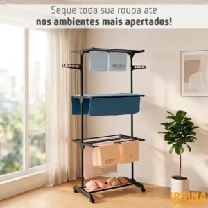 Varal Dobrável De Chão 3 Andares De Roupas Grande Com Rodinha Aba Lateral Retrátil Para Cabide Irsina - Imagem 8