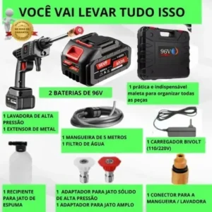 Lavadora Alta Pressão Portátil 96v 1000w Kit Mala 2 Baterias - Imagem 2
