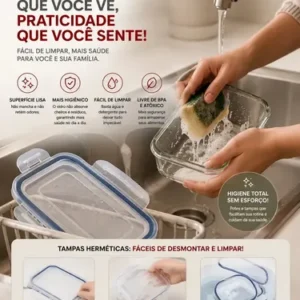 Kit 10 Potes Herméticos Vidro 640ml Starhouse Marmita Forno Micro-ondas Airfryer com 4 travas de super vedação - Imagem 5