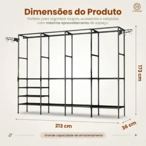 Guarda Roupa Dobravel Closet Aberto Organizador De Roupas Desmontavel E Arara Organizadora 4 Colunas Em Aço Resistente Rishon - Imagem 4