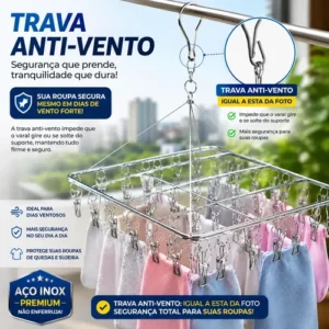 Varal Inox Suspenso 40 Prendedores Fixos Para Secagem Roupas - Imagem 5