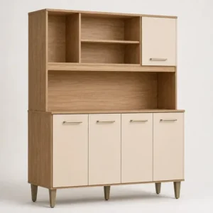 Kit Armário de Cozinha Nicioli Magazin 120 5 Portas Freijó/Off White Cristal Moderno Compacto Organizador Resistente - Imagem 6