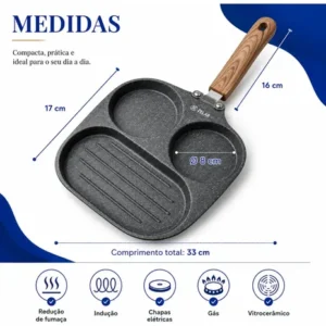 Frigideira Antiaderente com 3 Cavidades para Ovo e Panqueca de Alumínio - Imagem 3