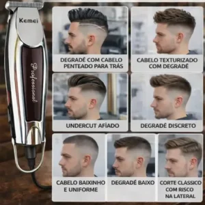 Máquina Profissional Cortar Cabelo E Barba Acabamento Sem Fio Prateado Com Marrom Bivolt 110/220 Cartel Barber Shop - Imagem 4