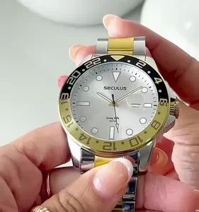 Relógio Seculus Masculino Bicolor Prata Com Dourado Aço Inox Elegante Executivo Luxo Moderno A Prova D'água Original - Imagem 15
